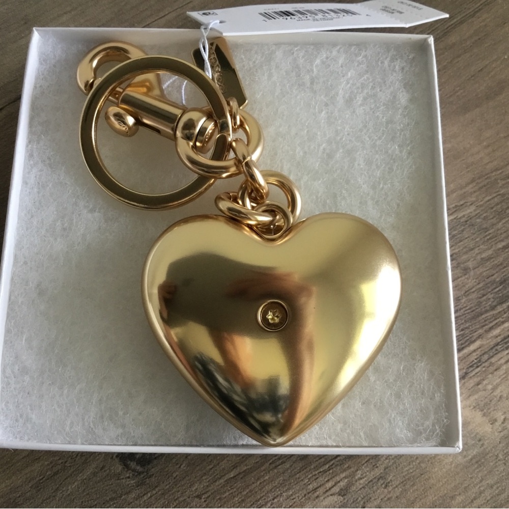 Coach Heart Bag Charm Keyring Rainbow Striped Legacy w/Crystal Accent NWT in Box - Picture 4 of 5